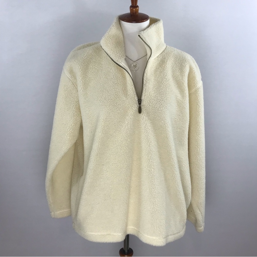 Liz Claiborne Cream Colored Sherpa Half Zip Faux Sherling Jacket - Picture 6 of 14